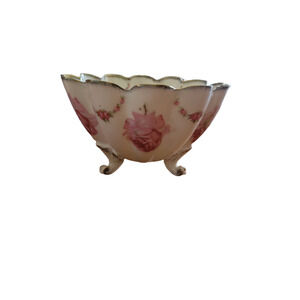 Beautiful Marked Bavarian 3 Footed Floral Bowl 81/2" X 61/2" Antique Schwarzburg